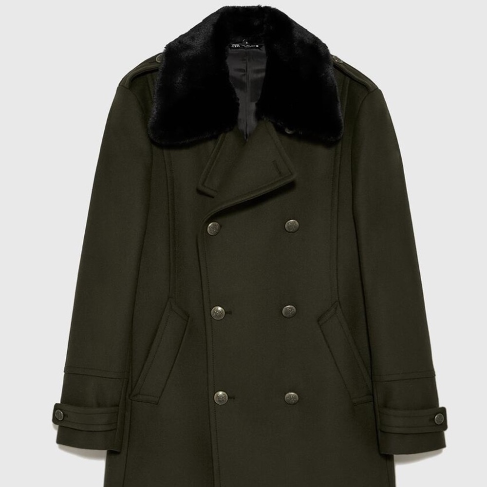 ZARA COAT WITH CONTRAST COLLAR - Picture 3 of 10